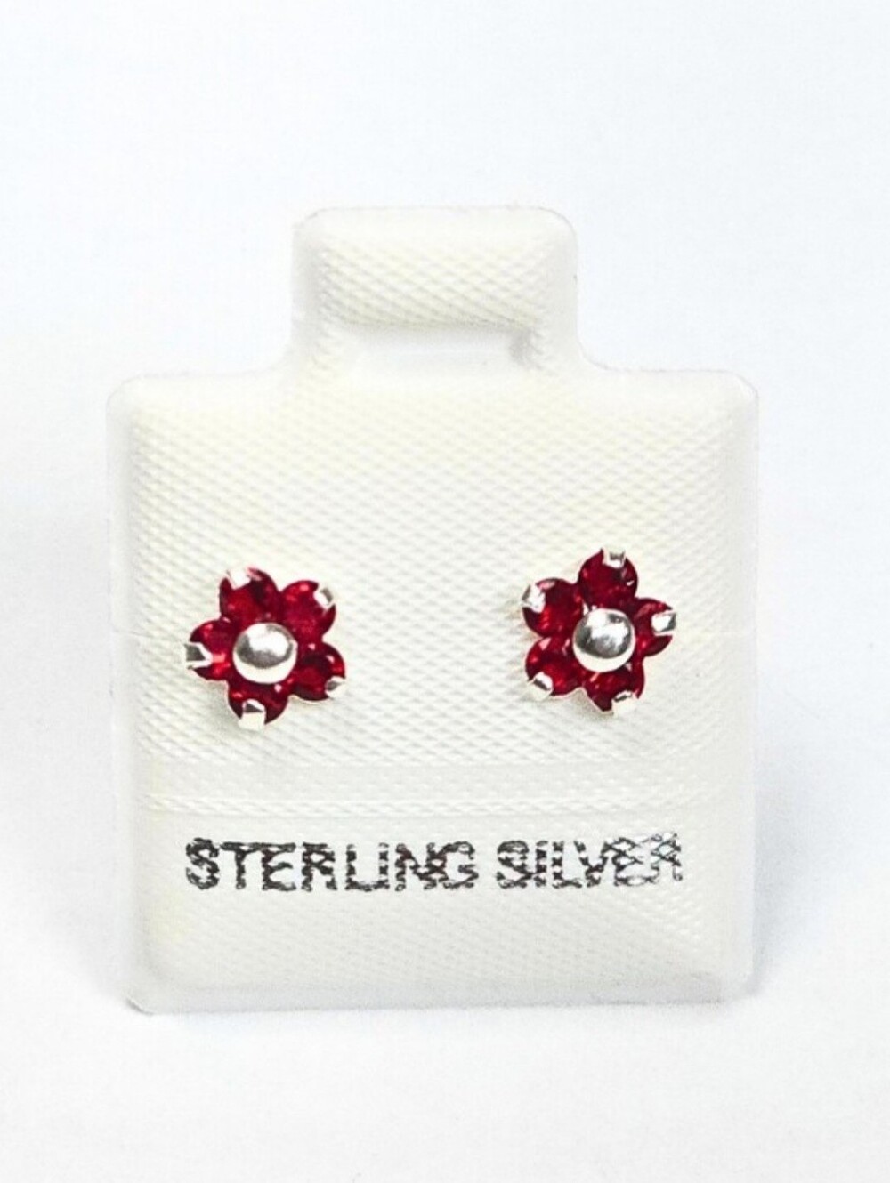 Red Flower Stud Earrings 925 Sterling Silver CZ Kids Women - 6mm